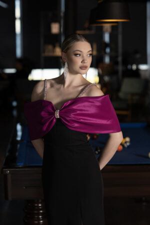 Robe de Soirée Longue Fuchsia-Black